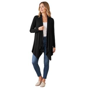 Covington Woman Black Draped Waterfall Cardigan Sweater Ribbed Knit Size 1X Goth